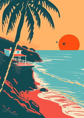 Vaporwave LA Beach Art