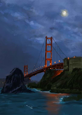 Golden Gate at Night Oil