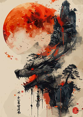 Asian Dragon Watercolor