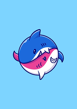 Cute Couple Shark Cartoon