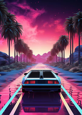 Synthwave Retro Car Sunset