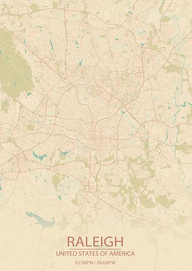 Raleigh NC USA Vintage Map