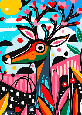 Abstract Deer With Flowers