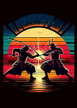 samurai combat sunset