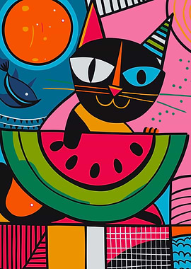 Watermelon and Cat Colored