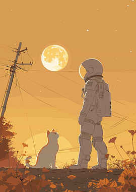 Astronaut looking his Cat