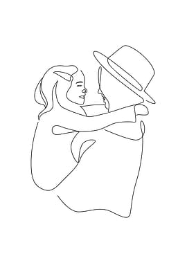 Mom and daughter line art