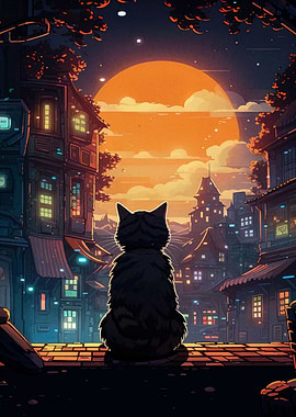 cat moon night animal
