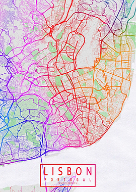 Lisbon City Map Colorful
