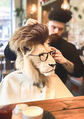 A lion at the barbershop
