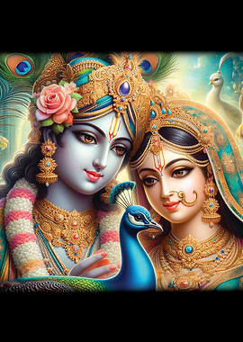 RADHA KRISHNA AND PEACOCK