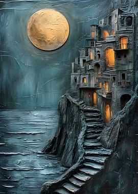 Cliff city and full Moon