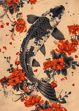 Ink Art Koi Fish