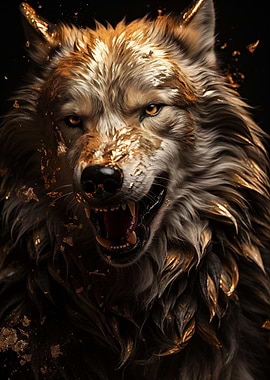 white wolf in gold