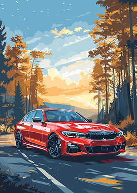 Red BMW M340i Landscape
