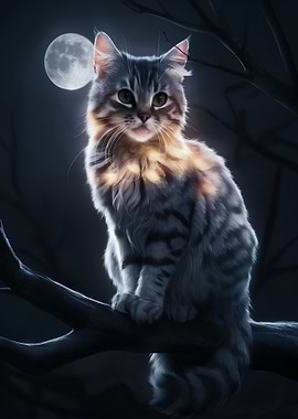 Cat and moon night