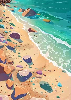Colorful anime beach