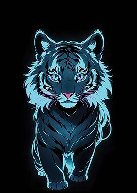 Baby Tiger Neon Outline