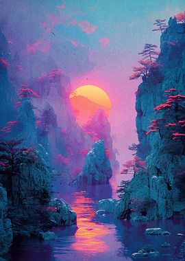 Japanese Sunset Landscape