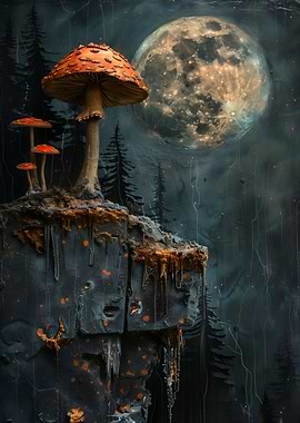 Full Moon Night Mushrooms