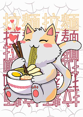 kawaii kitten eating ramen