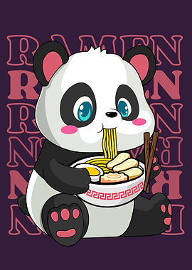 Kawaii panda eating ramen