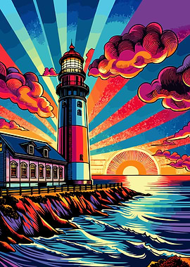 Lighthouse sunset colorful