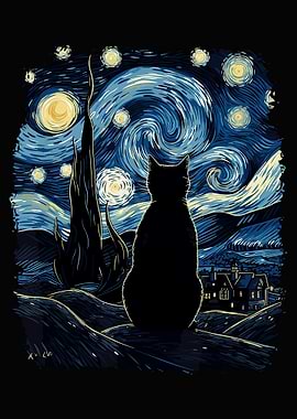 Starry Night Inspired Cat