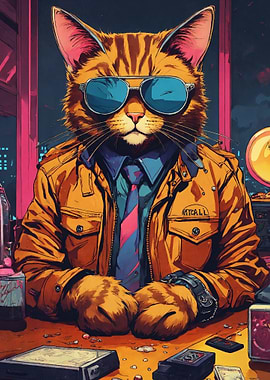 Funny Cat Office Retro