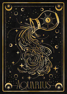gold aquarius zodiac card