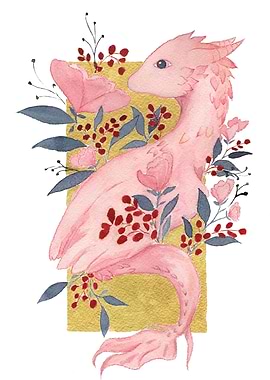 Pink dragon with flowers