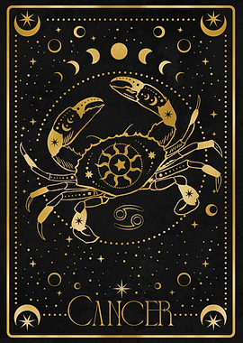gold cancer zodiac card