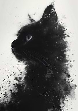 water color black cat