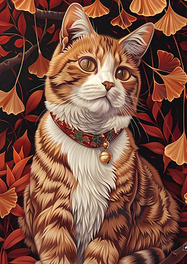 Ginger Cat and Ginko Tree