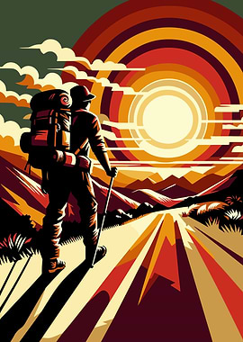 Hiking sunset pop art