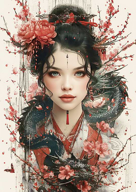 Japanese girl and dragon