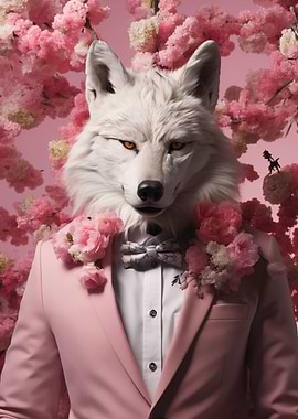 Elegant wolf in pink suit