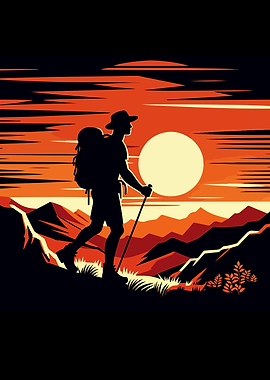 Hiking sunset pop art