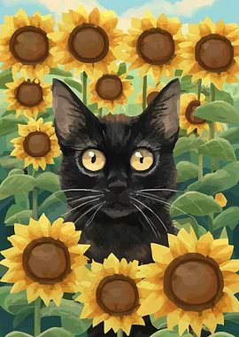 Black Cat Sunflower Paint