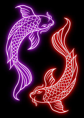neon yin yang koi fish