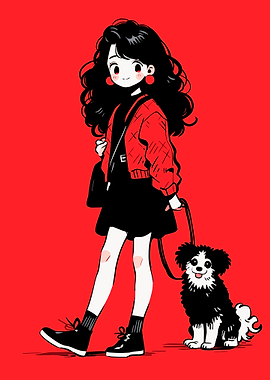 Kawaii Girl with Dog