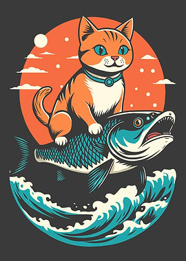 Kitten Riding a Fish
