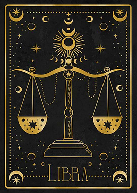 golden libra zodiac card