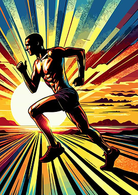Marathon runner sunset