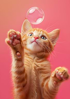 Cat trying to catch Bubble