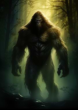 Bigfoot in Forest Animals' Poster, picture, metal print
