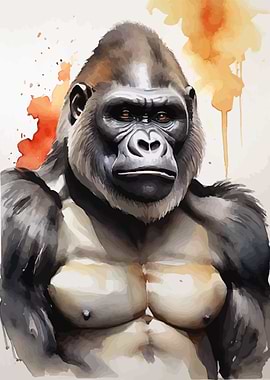 Watercolor Painted Gorilla