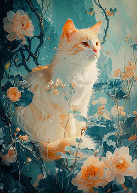 cat and flower