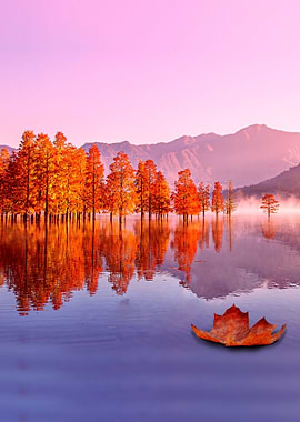 Autumn at lake nature