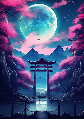 Japan Landscape Moon